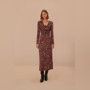 Farm Rio Purple Chelsea Garden Flowers Knot Long-Sleeve Deep-V Maxi Dress